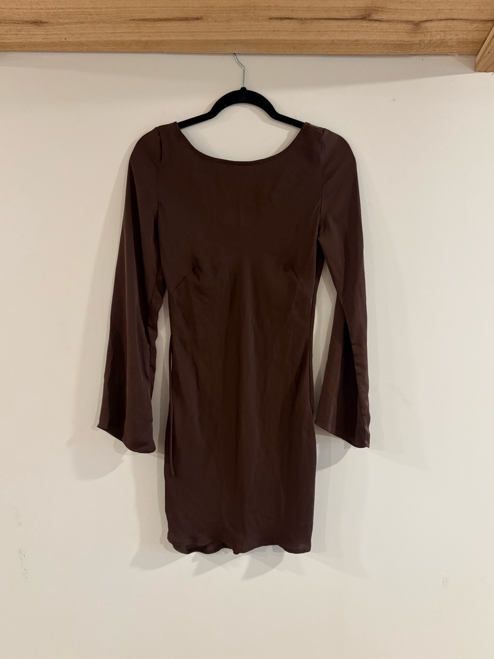Rumored Chocolate Brown Open Back Long Sleeve Mini Dress Size S